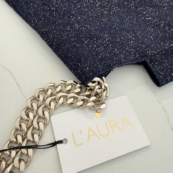 L'AURA Denim Sparkle Miami Shoulder Bag Chain Strap NWT Everyday Large Bag - Picture 3 of 8